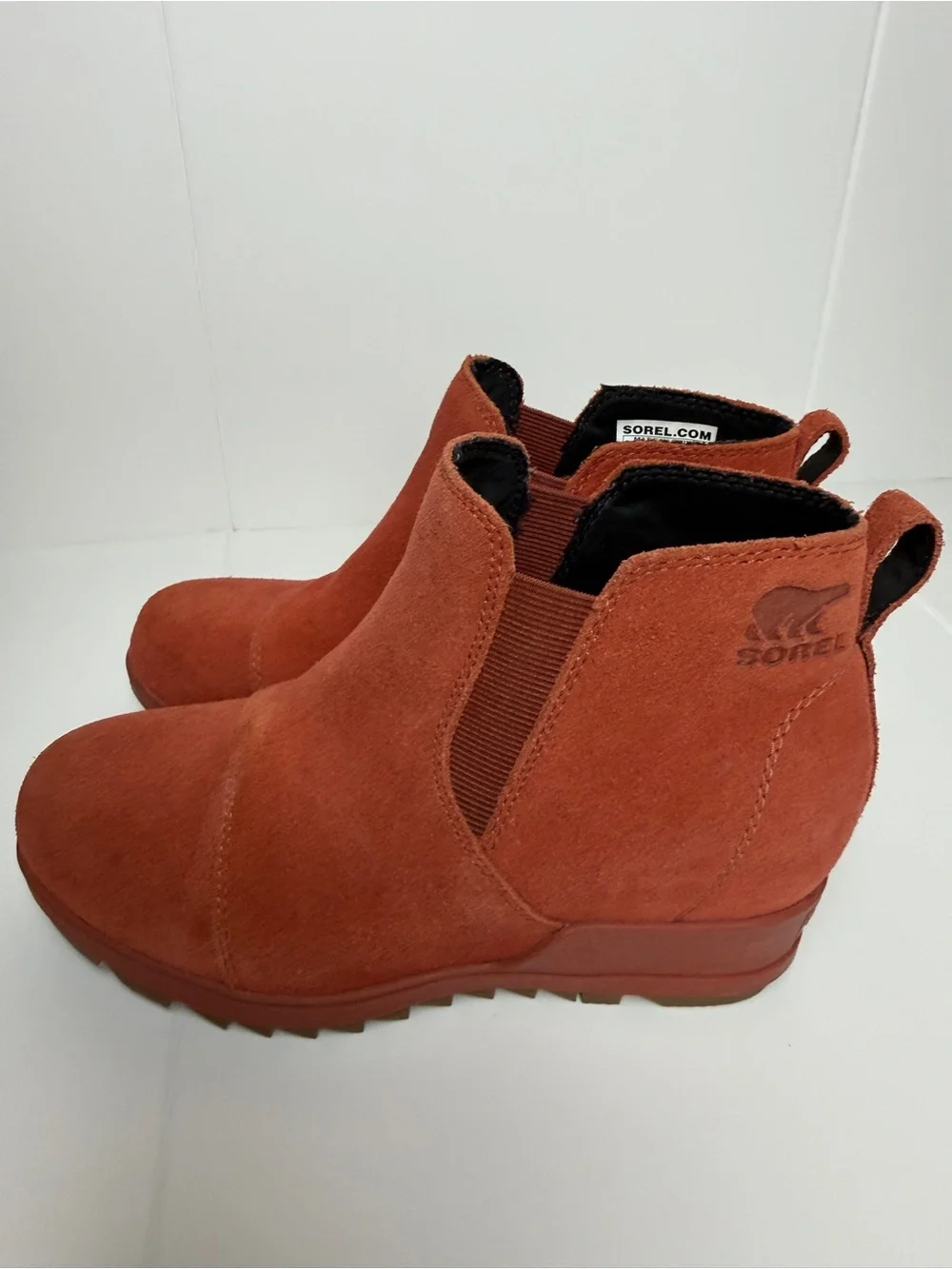 Sorel Evie Pull On Wedge Boot WATERPROOF Suede Bootie Orange Red 6.5